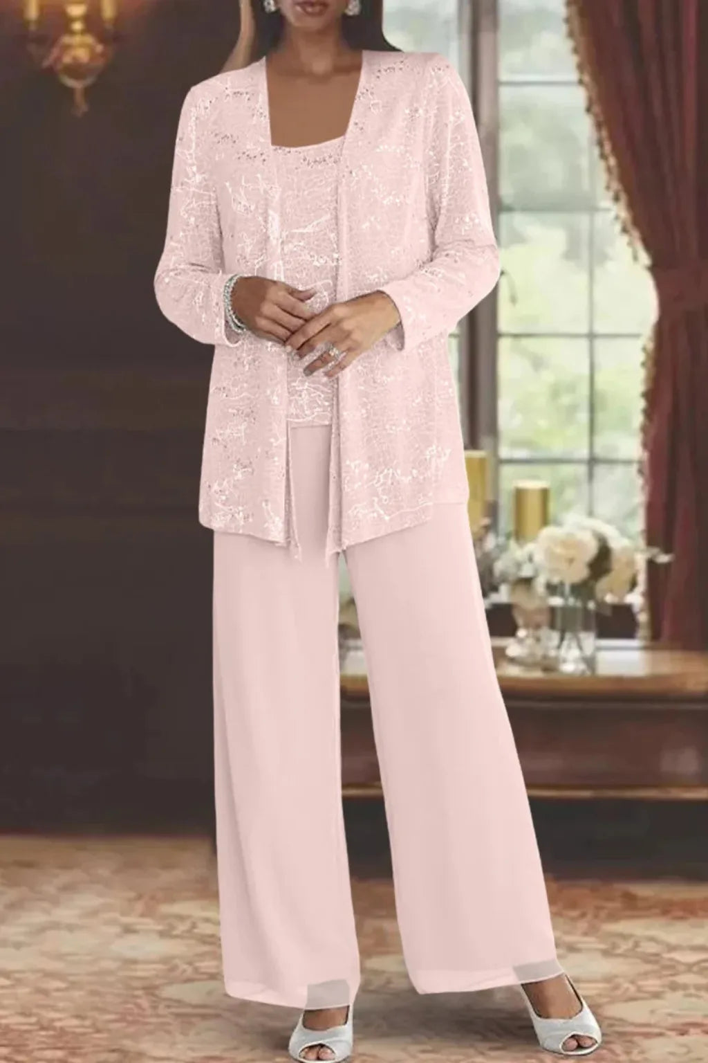 Women's Three Piece Wide Leg Pant Set with Jacket