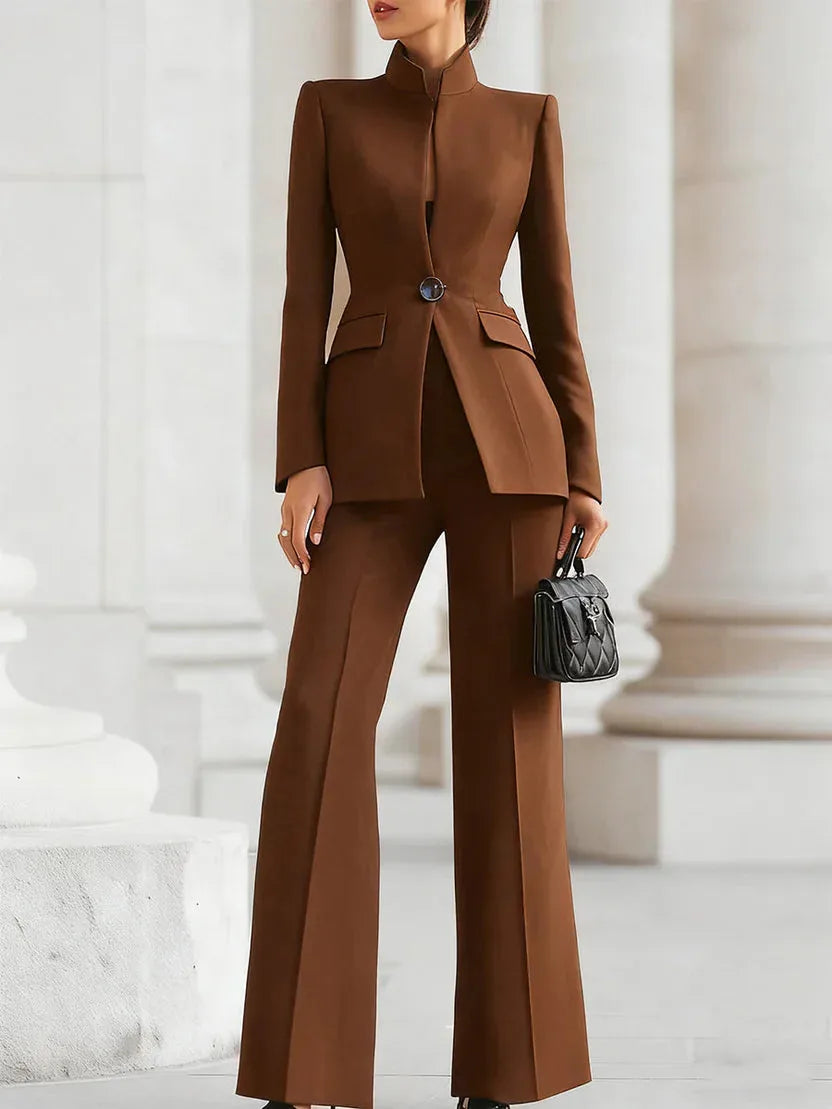 Women's Two-Piece Suit Set Longline Blazer & Flare Trousers