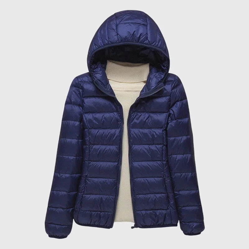 Women's ultra-light quilted zip-up hooded puffer jacket