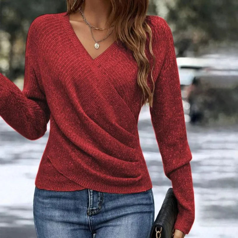 Women's V-Neck Wrap Front Long Sleeve Sweater