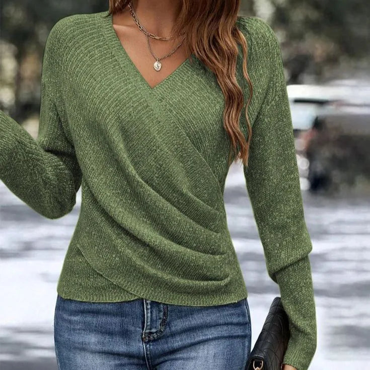 Women's V-Neck Wrap Front Long Sleeve Sweater