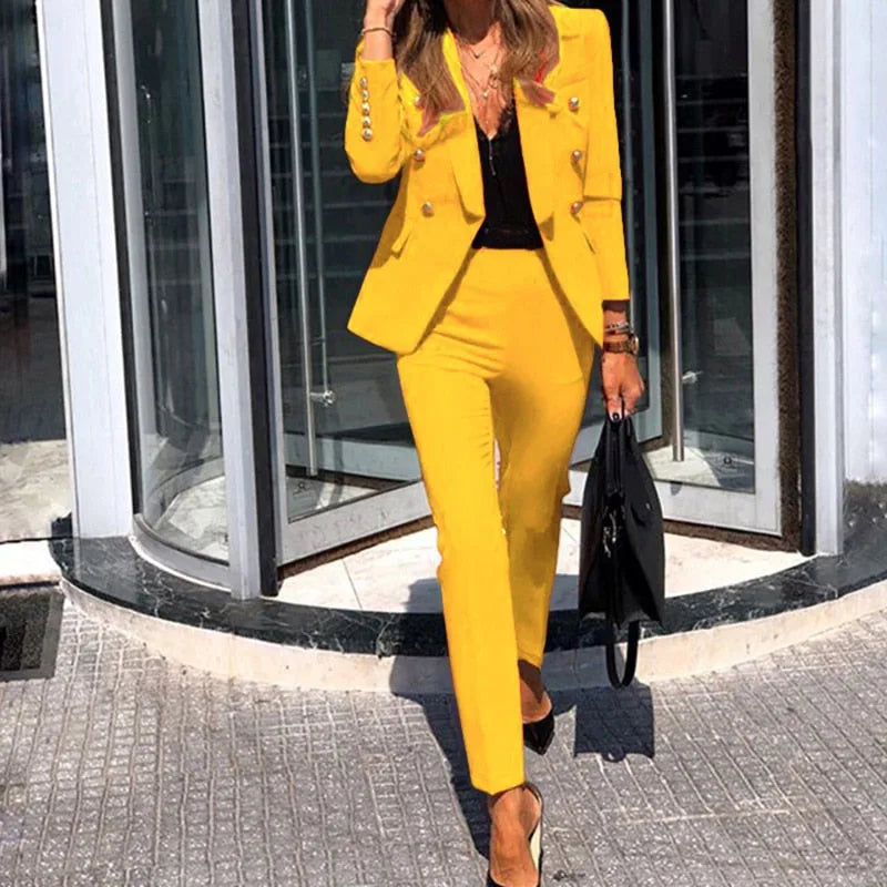 Women's Yellow Two-Piece Blazer Set