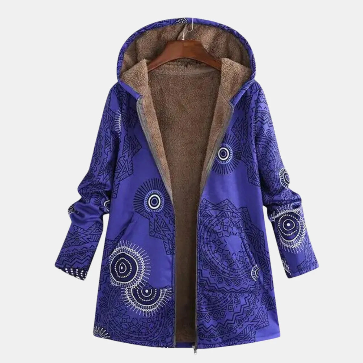 Women's zip-up hooded parka with sherpa lining