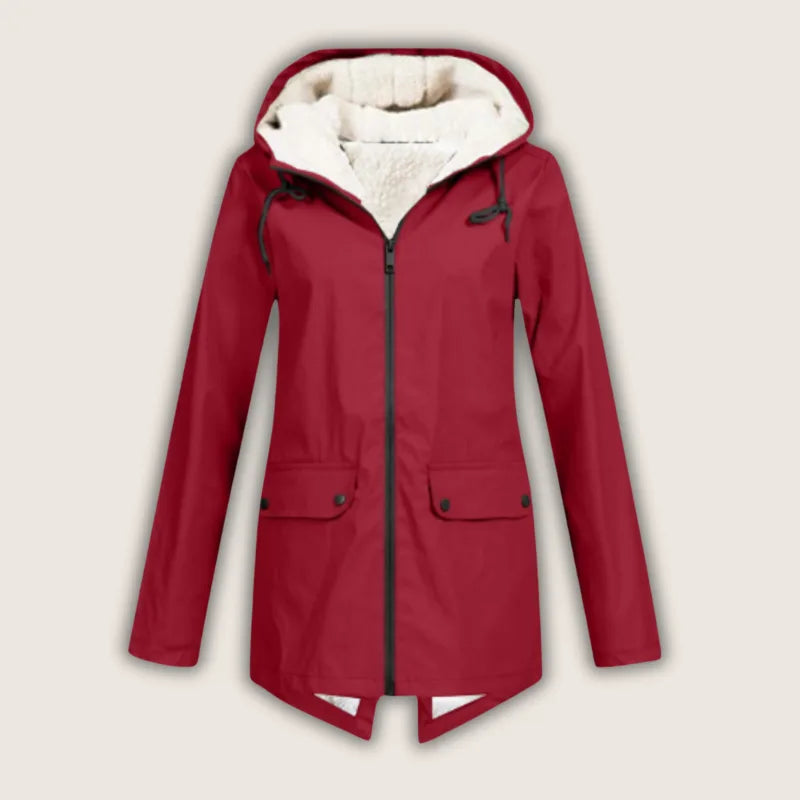 Women's zip-up hooded waterproof parka with sherpa fleece lining