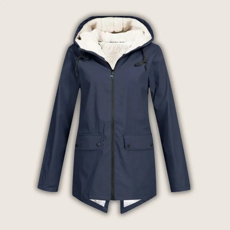 Women's zip-up hooded waterproof parka with sherpa fleece lining