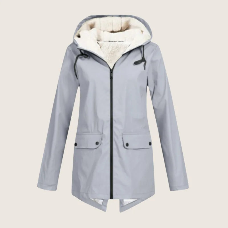 Women's zip-up hooded waterproof parka with sherpa fleece lining