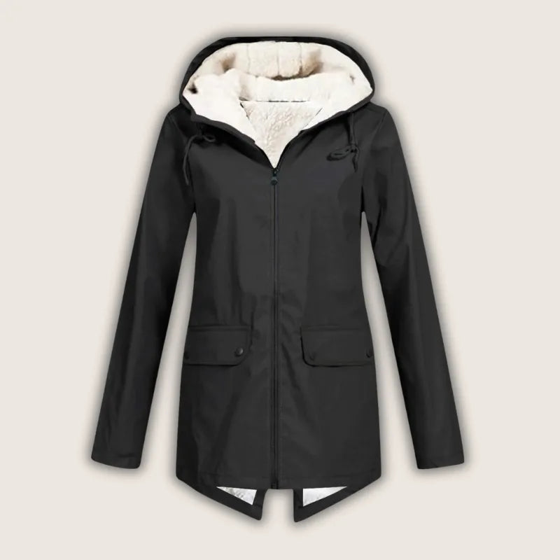 Women's zip-up hooded waterproof parka with sherpa fleece lining