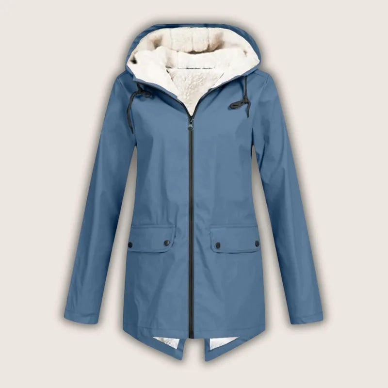 Women's zip-up hooded waterproof parka with sherpa fleece lining