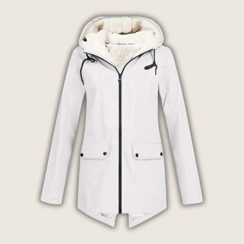 Women's zip-up hooded waterproof parka with sherpa fleece lining