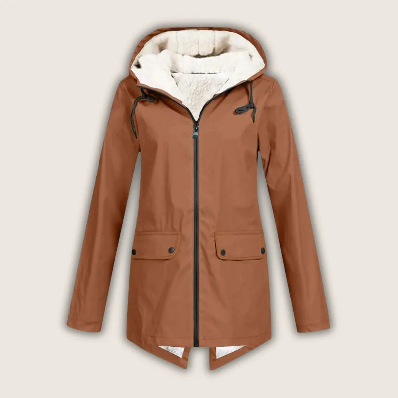 Women's zip-up hooded waterproof parka with sherpa fleece lining