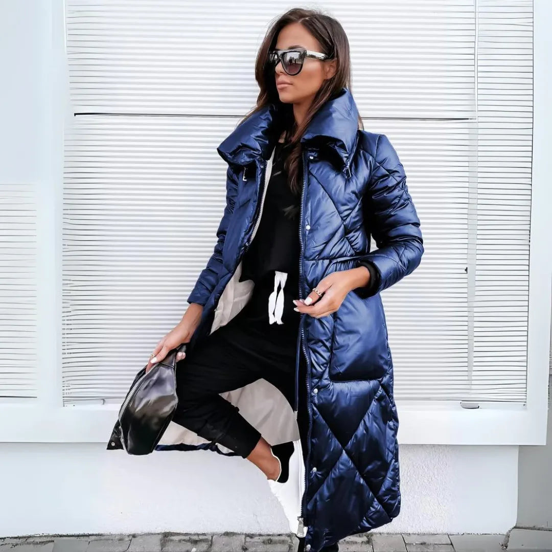 Women's zip-up stand collar quilted coat