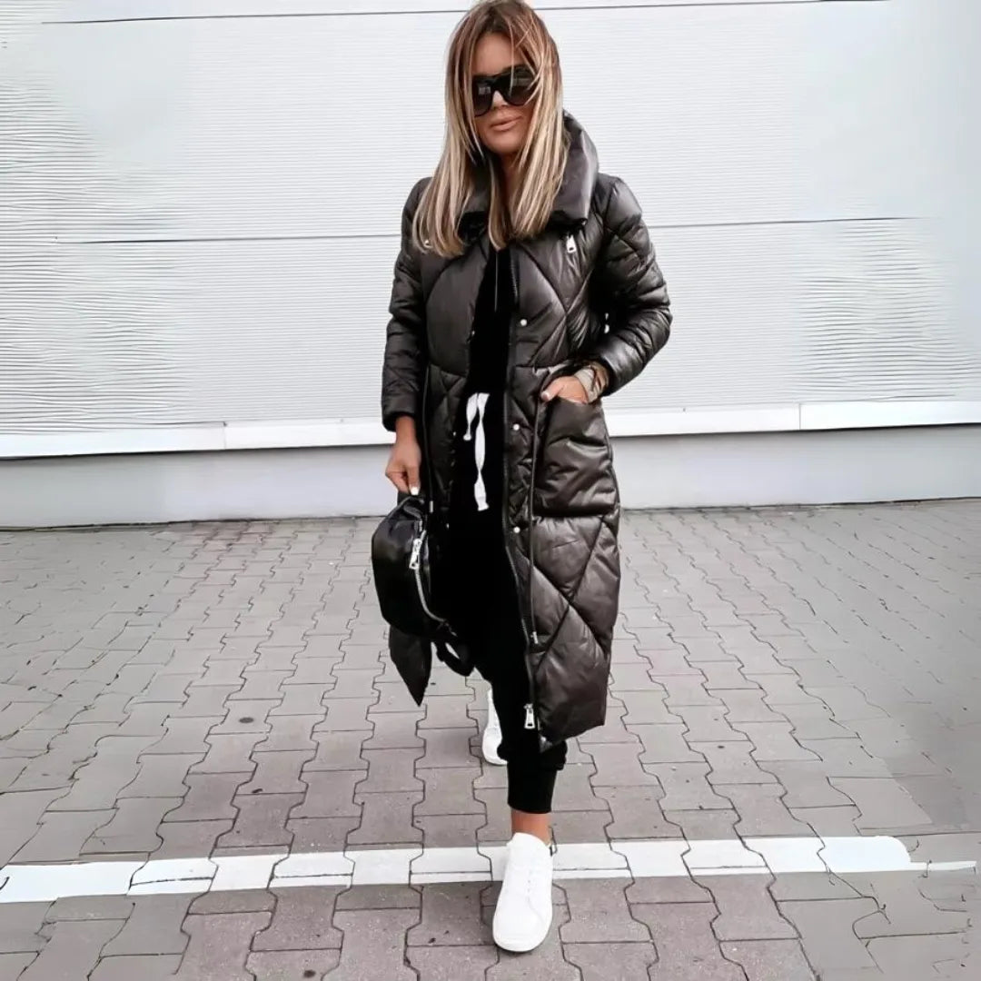 Women's zip-up stand collar quilted coat
