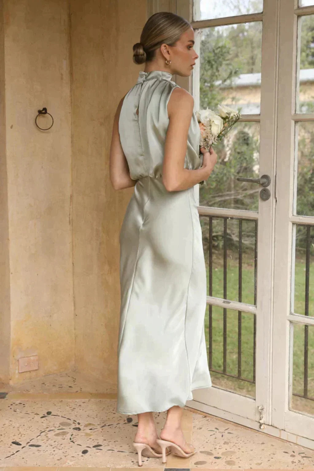 Eloise | Women's Halter Neck Formal Midi Dress with Drape Neckline