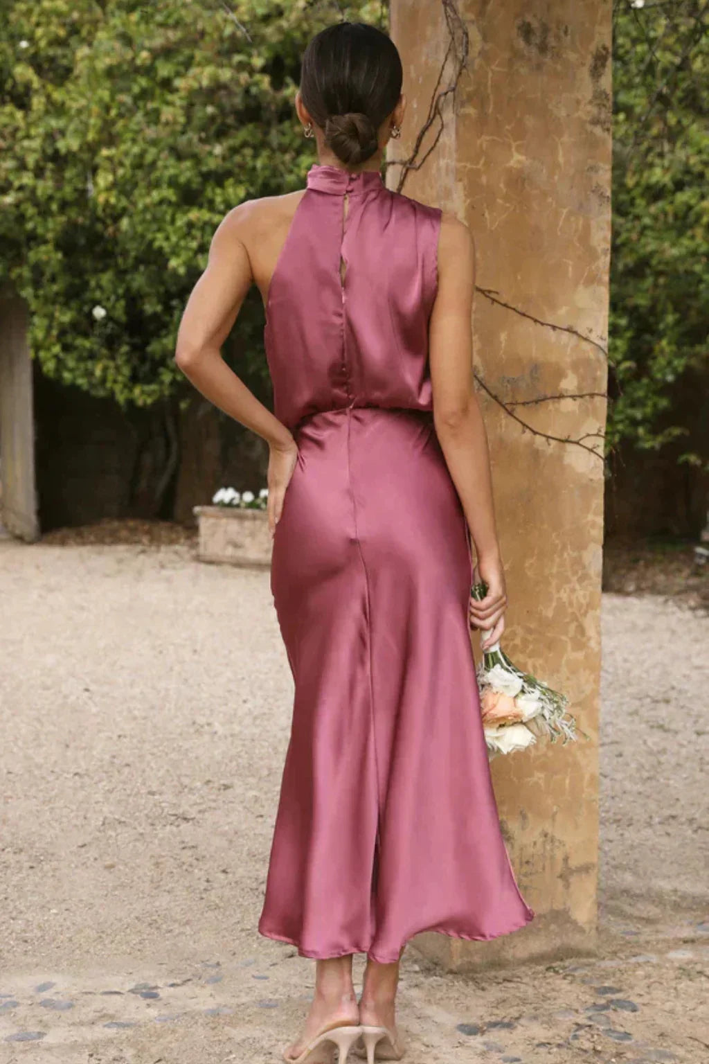 Eloise | Women's Halter Neck Formal Midi Dress with Drape Neckline