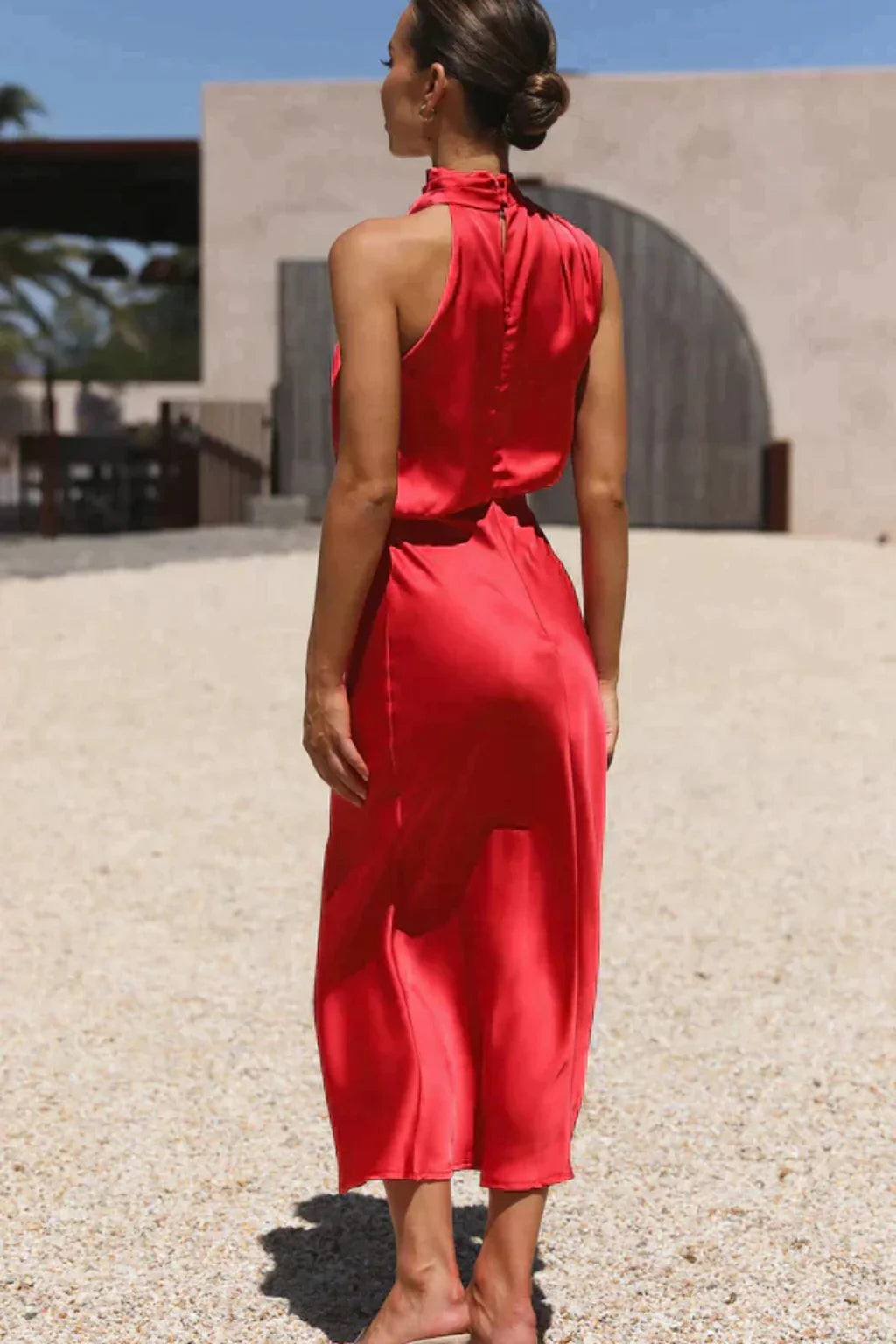 Eloise | Women's Halter Neck Formal Midi Dress with Drape Neckline