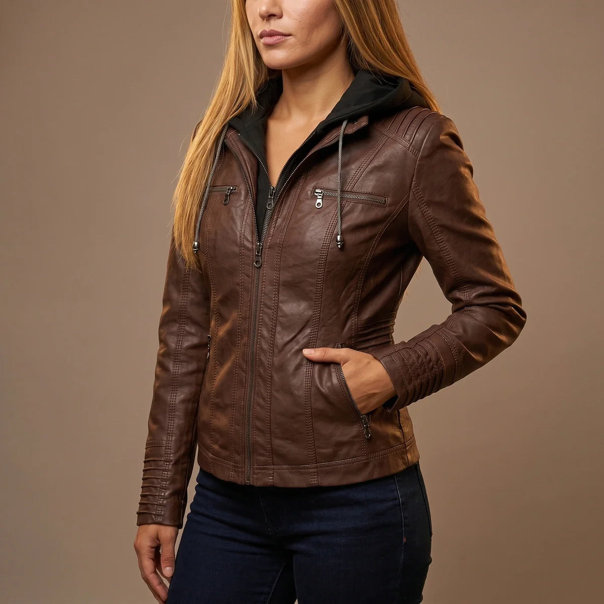 Elowen Hooded Moto Leather Jacket
