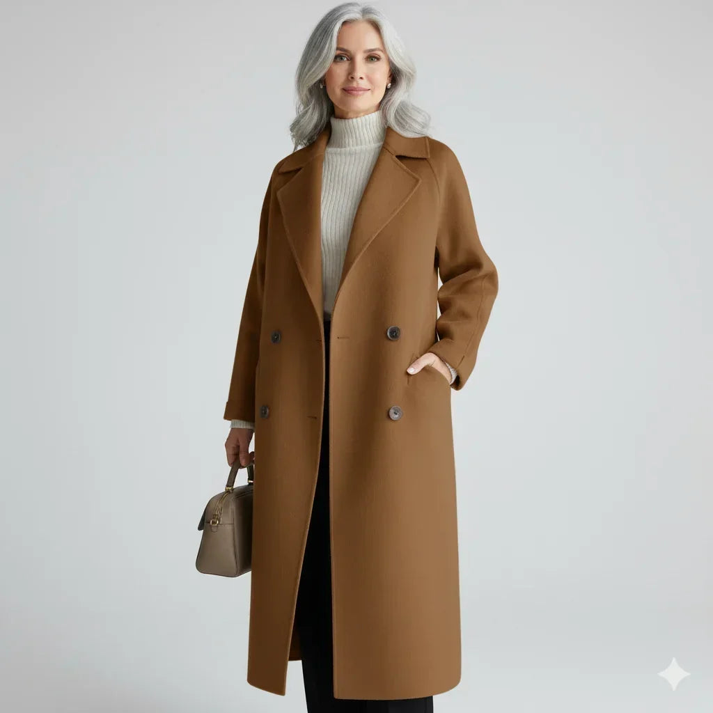 Women's Double-Breasted Notch-Lapel Long Coat Beige