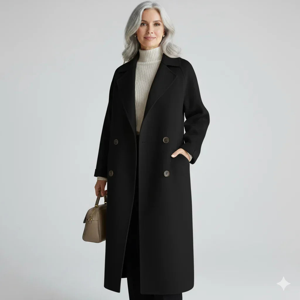 Women's Double-Breasted Notch-Lapel Long Coat Beige