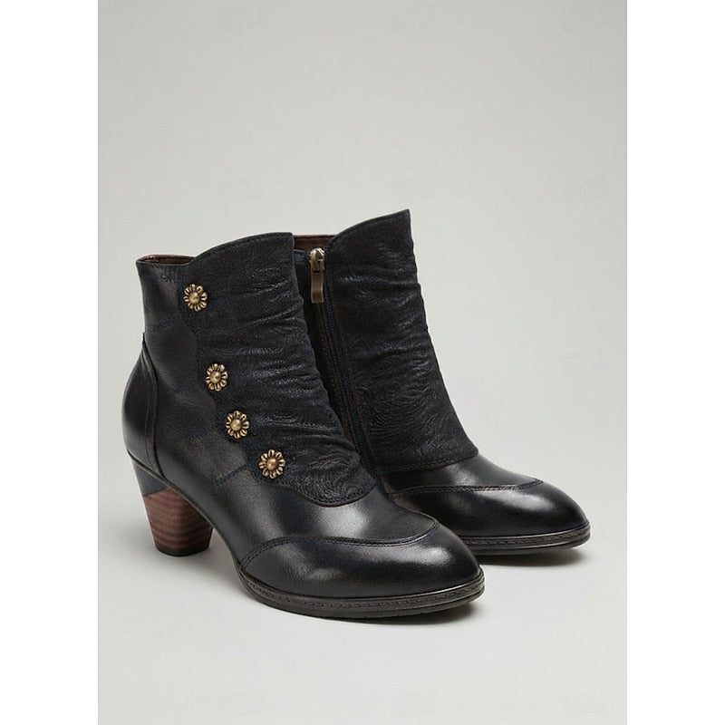 Emerson | Leather Block Heel Ankle Boots for Women