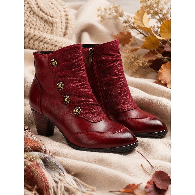 Emerson | Leather Block Heel Ankle Boots for Women