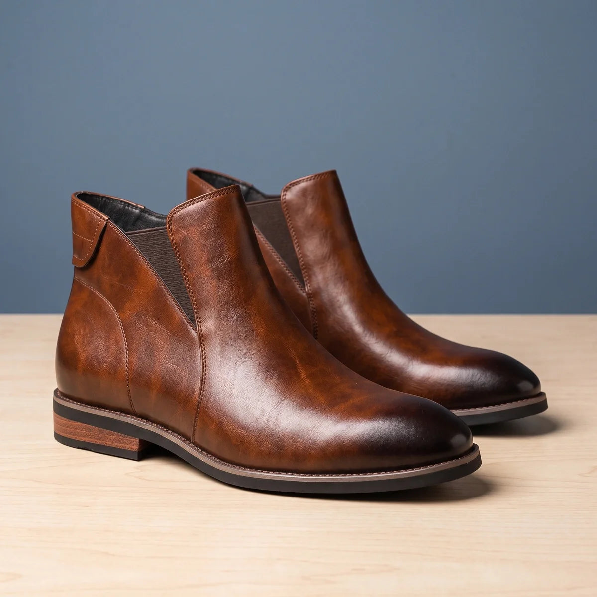 Emilien Genuine Leather Stacked Heel Chelsea Boots