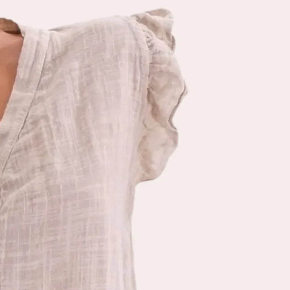 Emily | Women's V-Neck Button Up Ruffle Sleeve T-Shirt Blouse