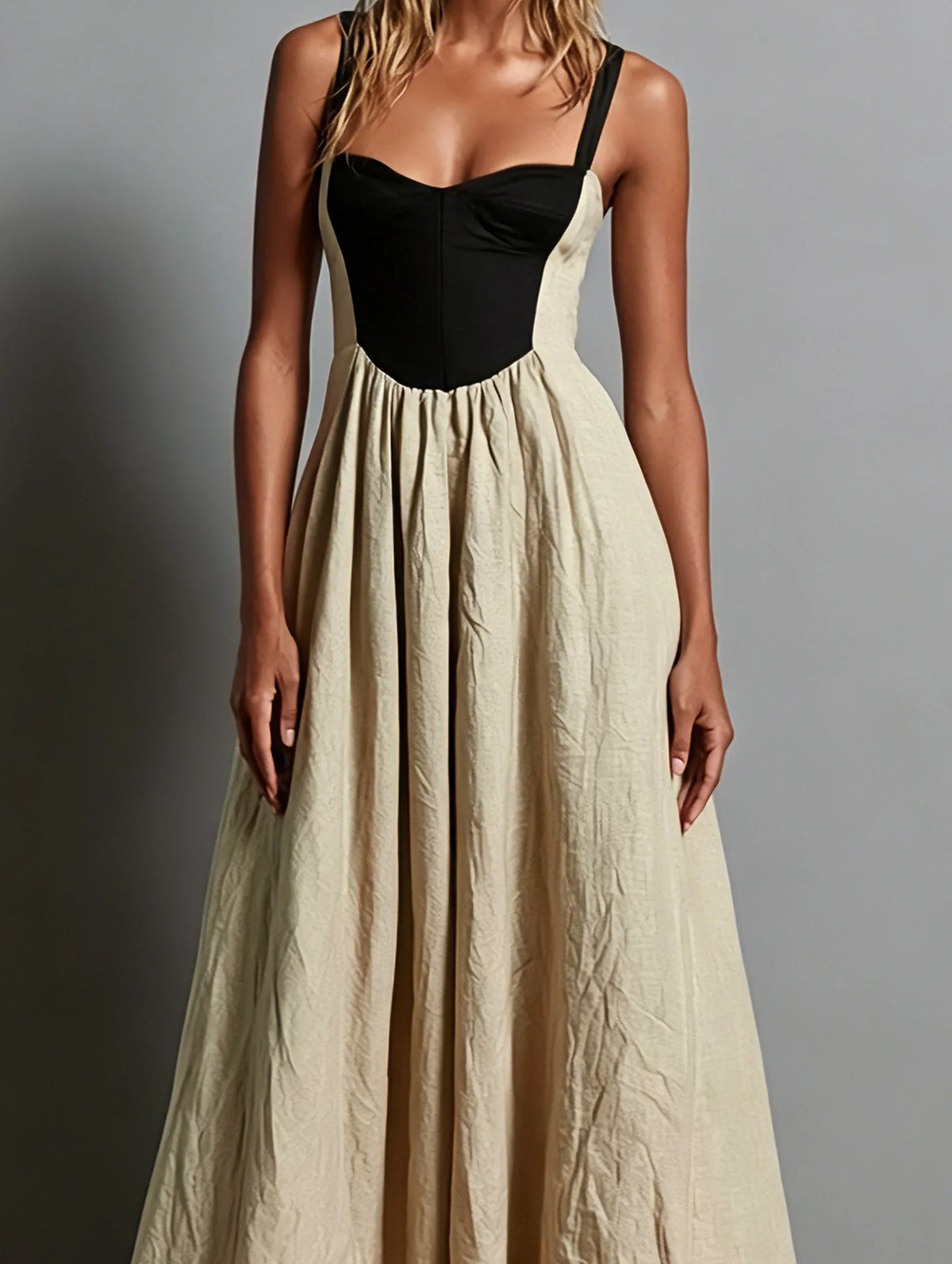 Emma | Square Neck Sleeveless Khaki Sundress