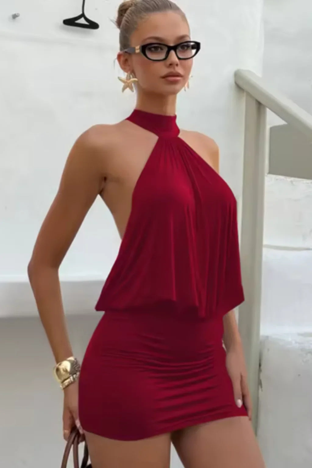 Emma | Women's Halter Neck Ruched Bodycon Mini Dress
