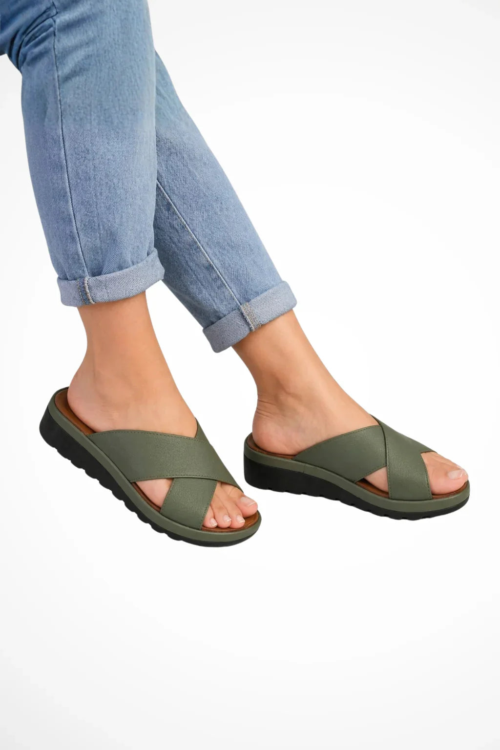 Emma | Women's Slip On Wedge Heel Platform Crossover Slide Sandals