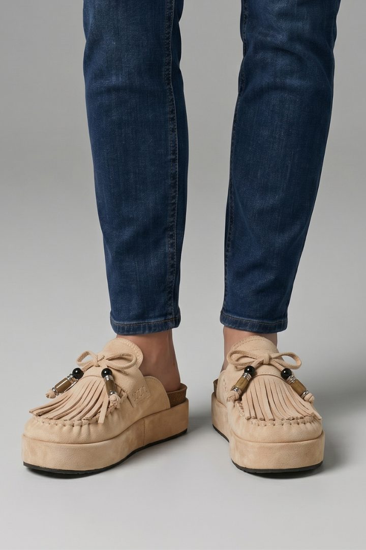 Enora | Suede Platform Loafers with Fringe for Women