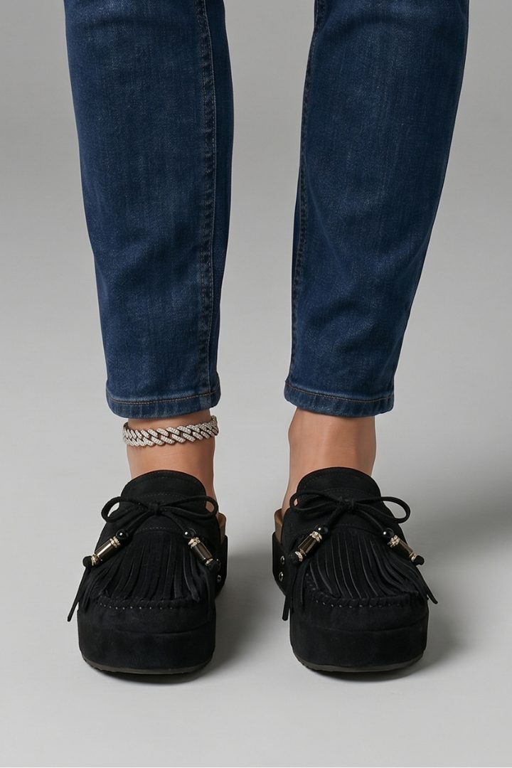 Enora | Suede Platform Loafers with Fringe for Women
