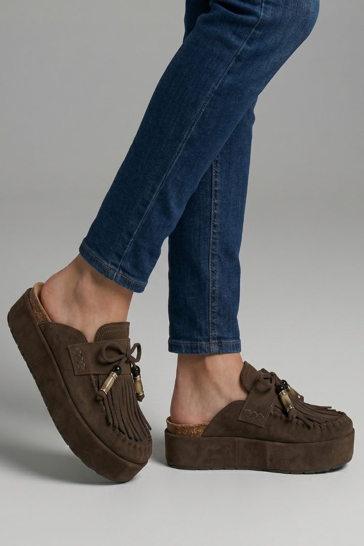 Enora | Suede Platform Loafers with Fringe for Women