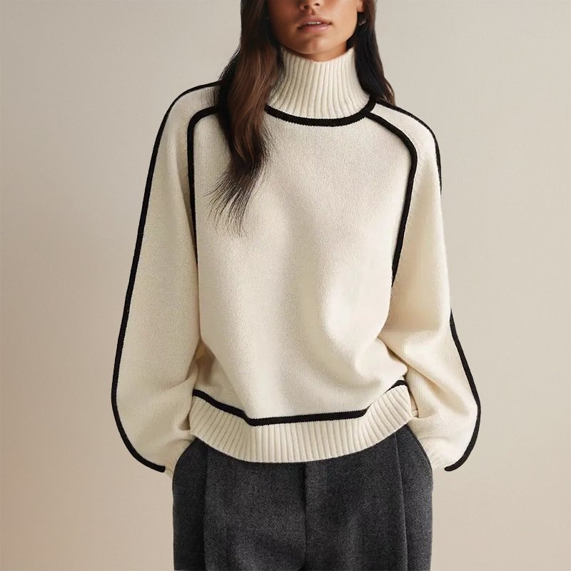 Ornella Contrast Piping Turtleneck Sweater