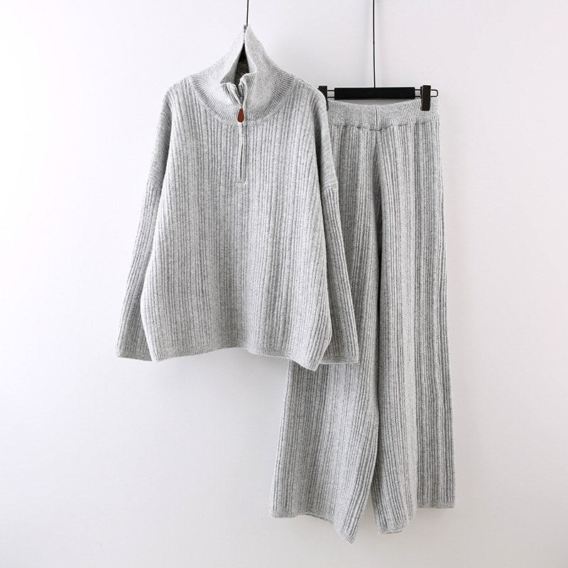 Erica - Women's Knit Sweater & Wide-Leg Pants Matching Set