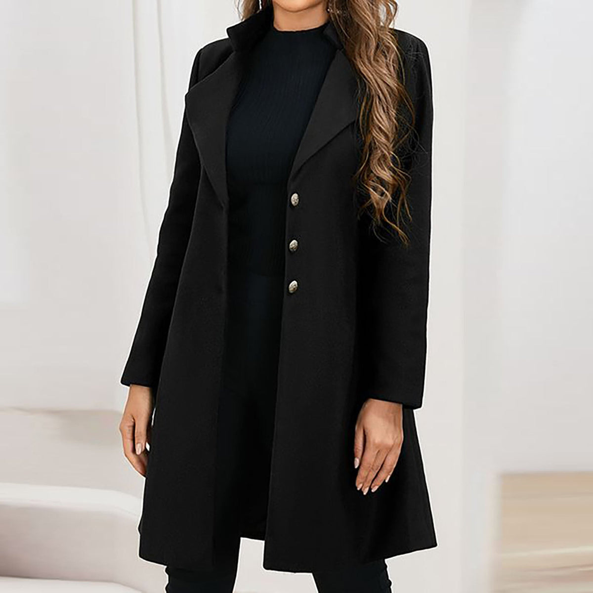 Women's Tailored Longline Coat, Notched Lapels, Button Front