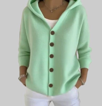 Eshe | Knit Hooded Button-Down Cardigan for Women