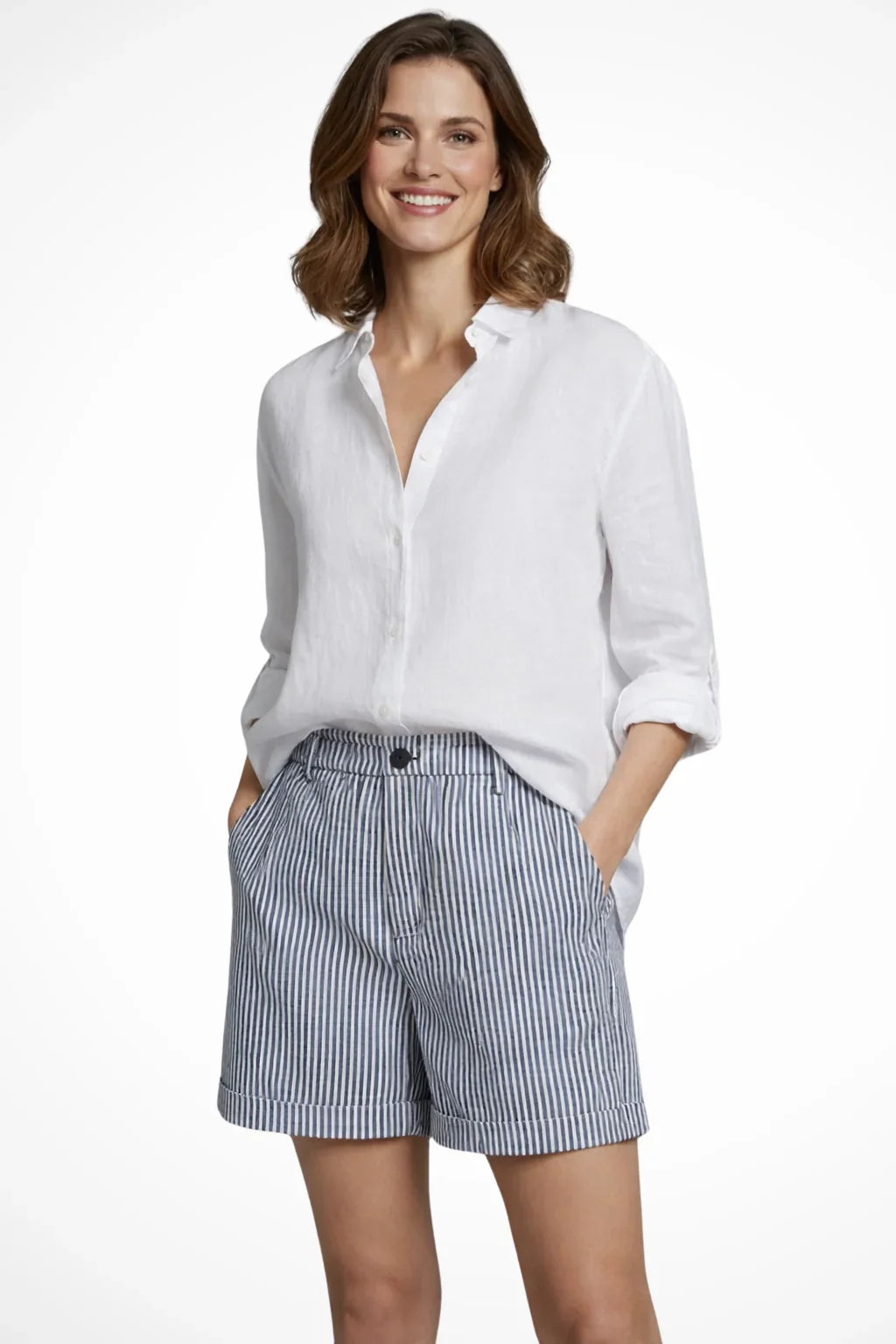 Eva | Women's Wide Leg Striped Tailored High Waist Shorts