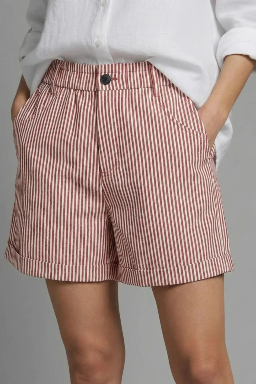 Eva | Women's Wide Leg Striped Tailored High Waist Shorts