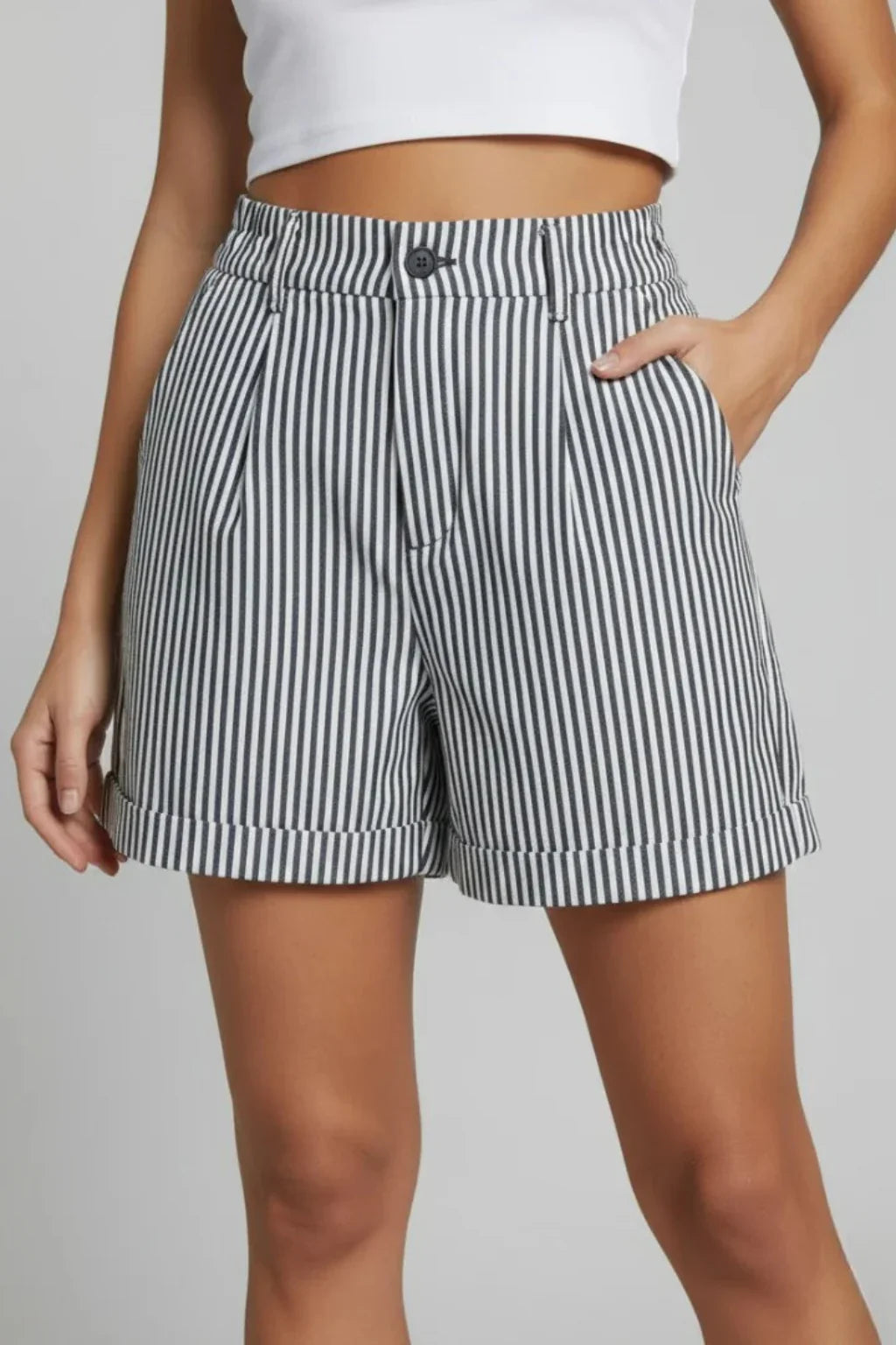 Eva | Women's Wide Leg Striped Tailored High Waist Shorts