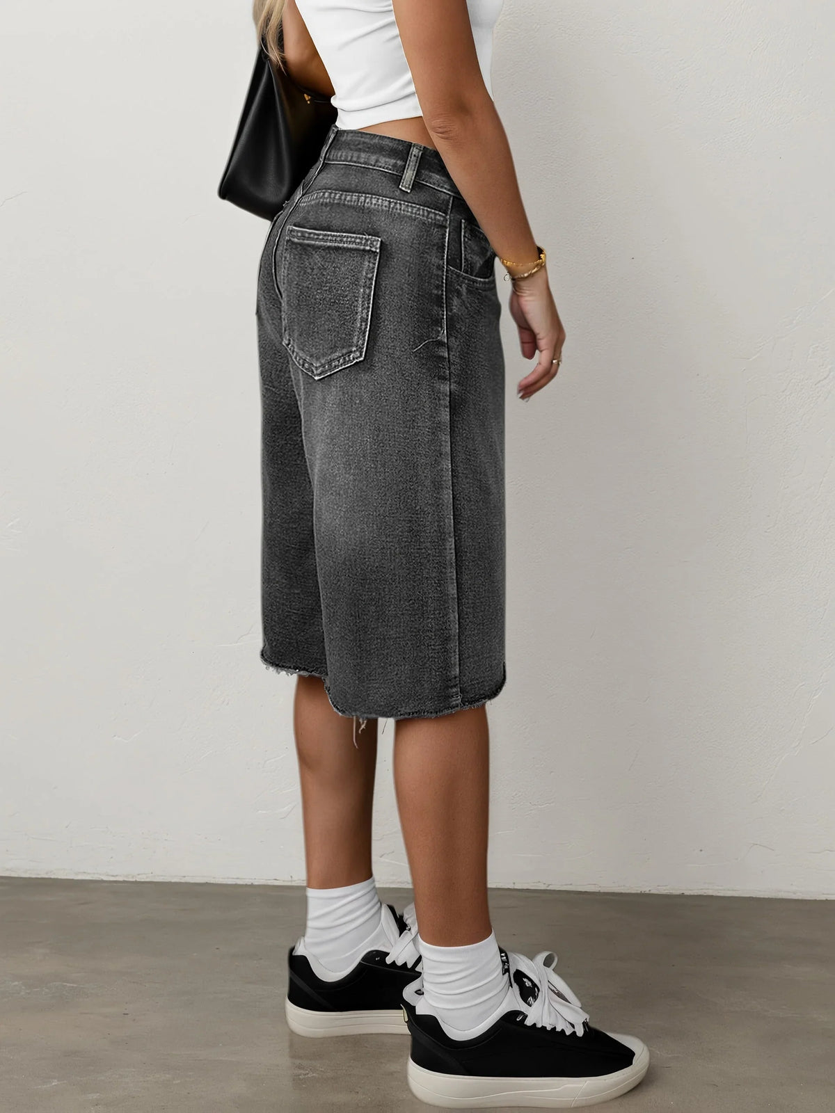 Evie | Women's Baggy Denim Wide Leg Shorts with High Waist and Raw Hem