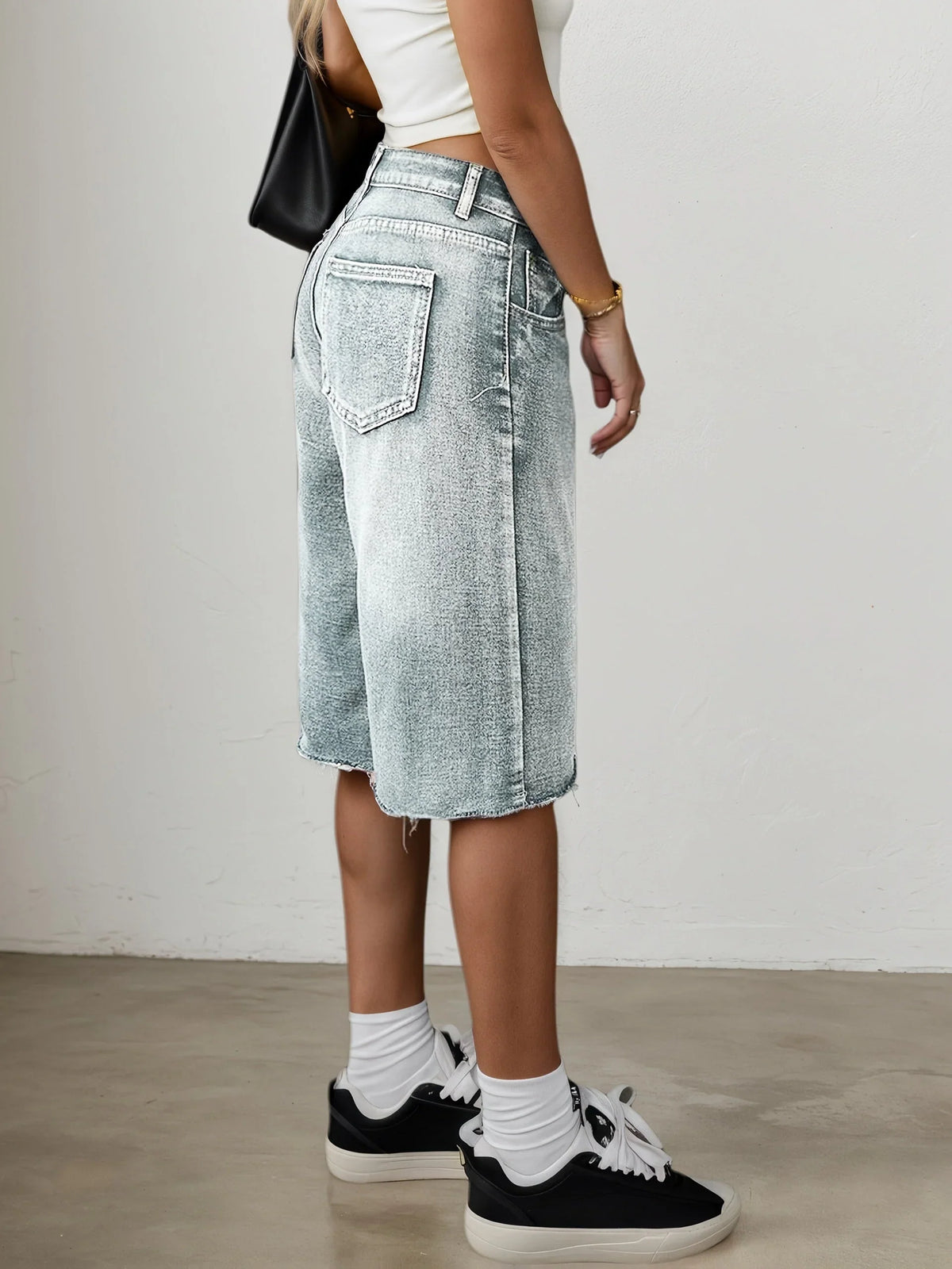 Evie | Women's Baggy Denim Wide Leg Shorts with High Waist and Raw Hem