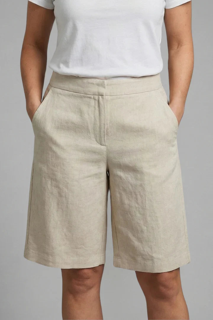 Evie | Women's Linen Tailored Mid Length Shorts with Side Pockets