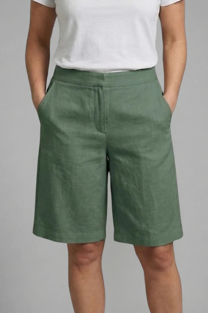Evie | Women's Linen Tailored Mid Length Shorts with Side Pockets