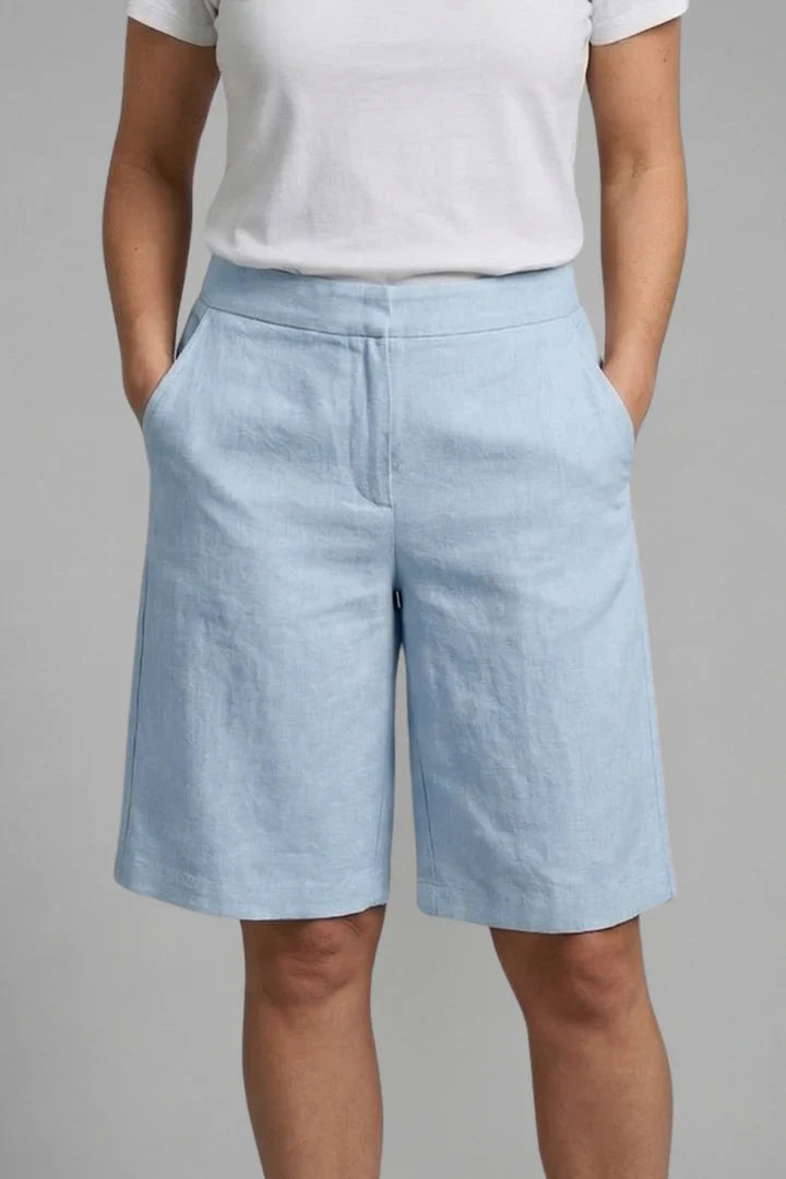 Evie | Women's Linen Tailored Mid Length Shorts with Side Pockets