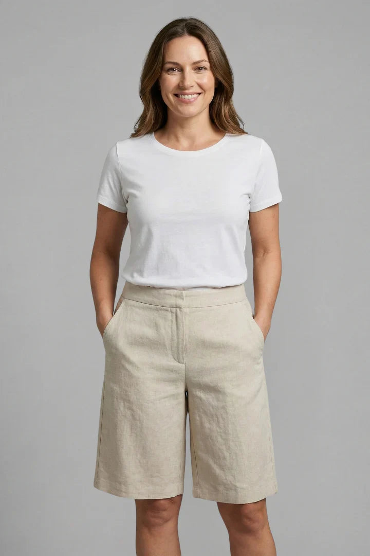 Evie | Women's Linen Tailored Mid Length Shorts with Side Pockets