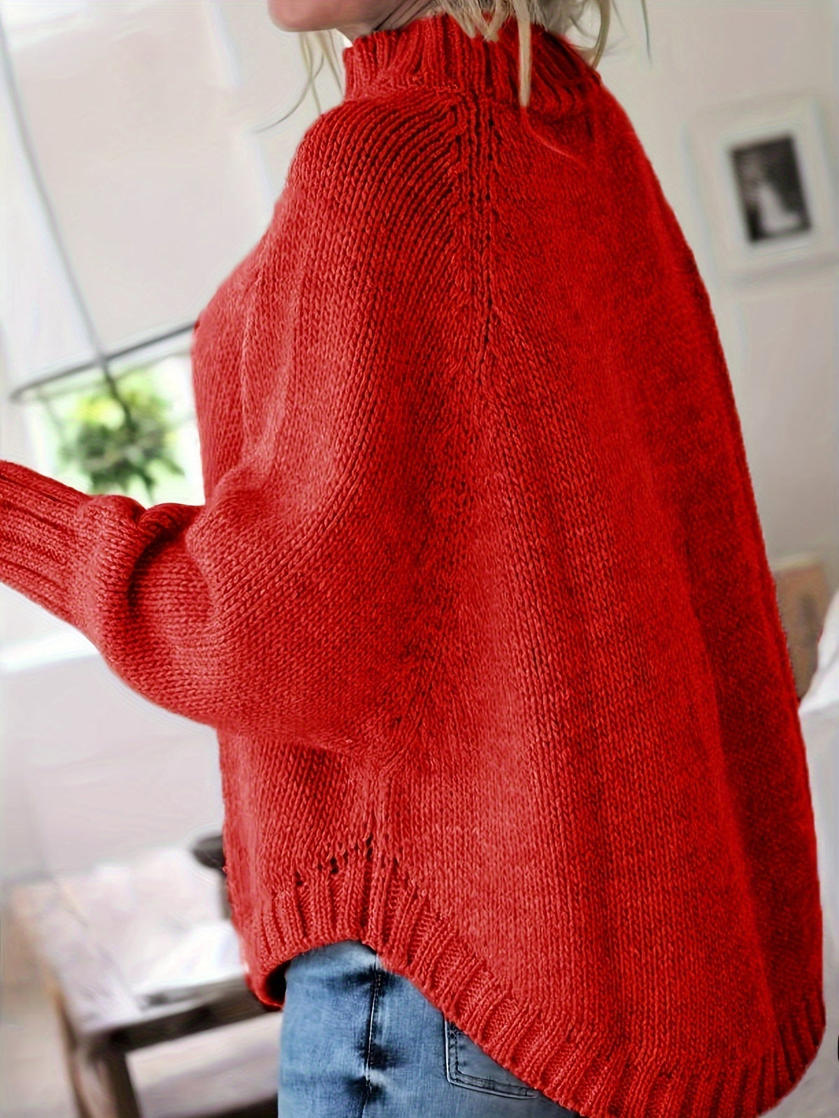 Women's Cable-Knit High-Neck Sweater Relaxed Fit