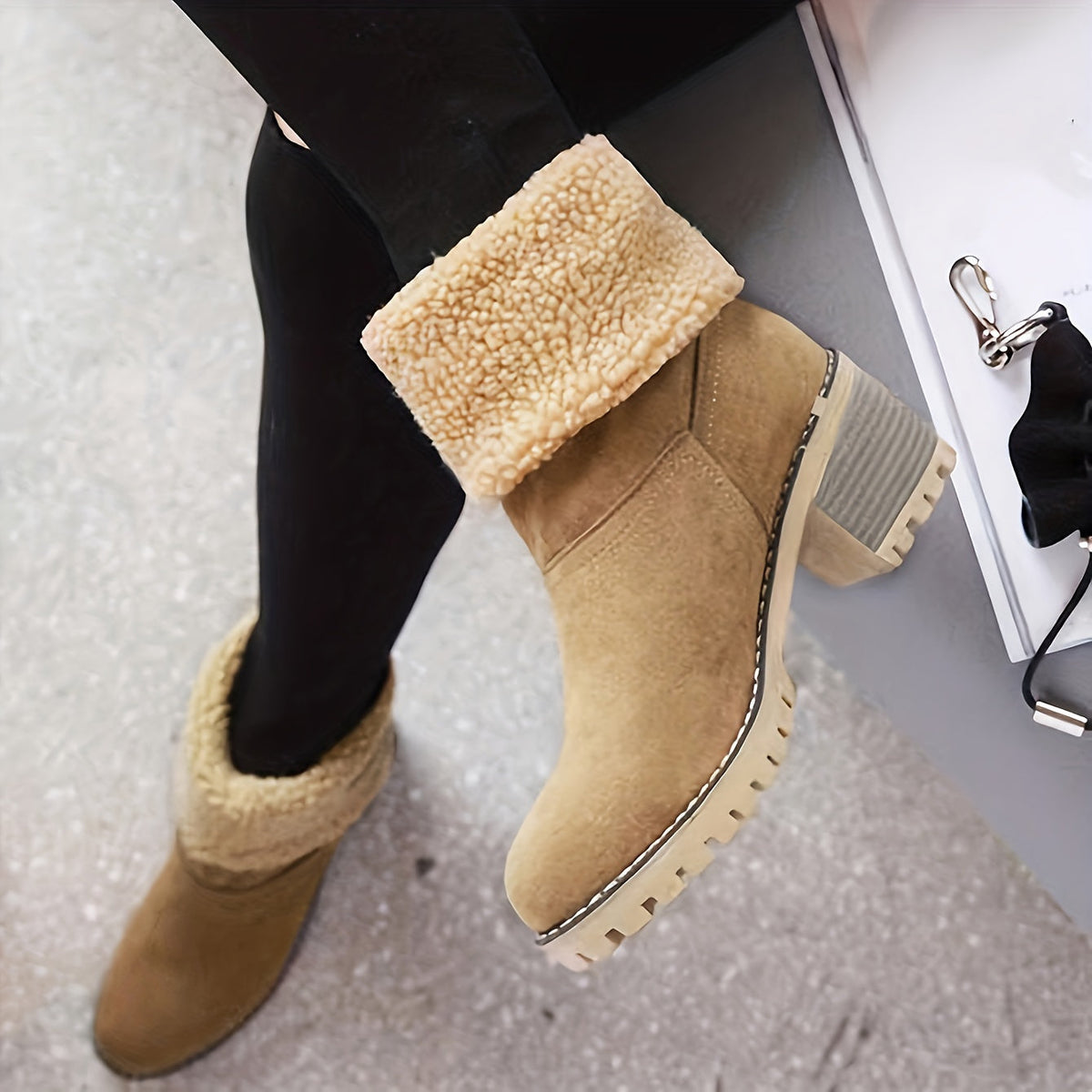 Women's Black Boots with Block Heel and Ankle Height | For Winter | Size 9 | Black