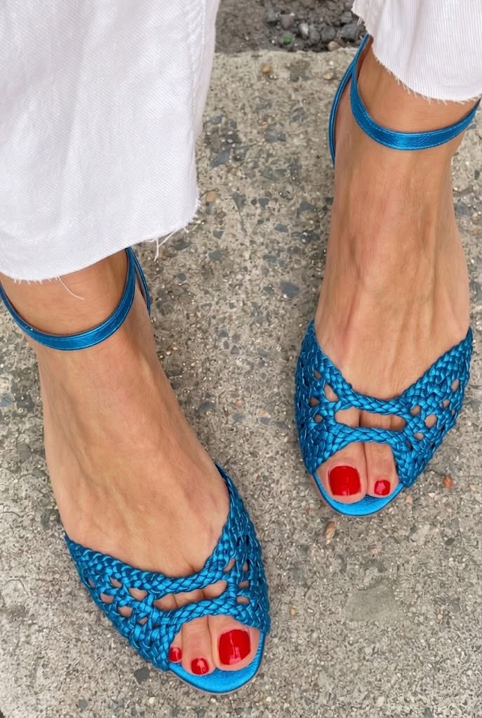 Isadora | Gold Knitted Ankle Strap Sandals
