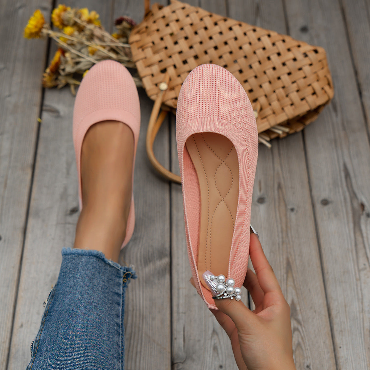 Women's Ribbed Slip-On Flats with Arch Support