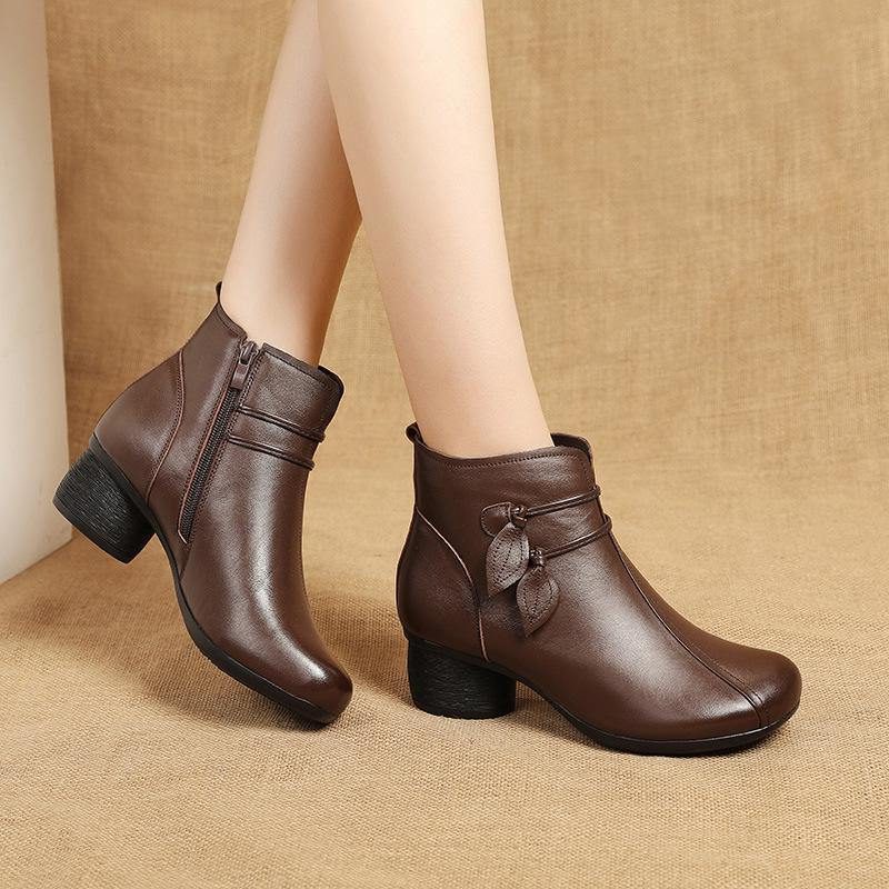 Fabia | Leather Ankle Boots with Chunky Heel for Women